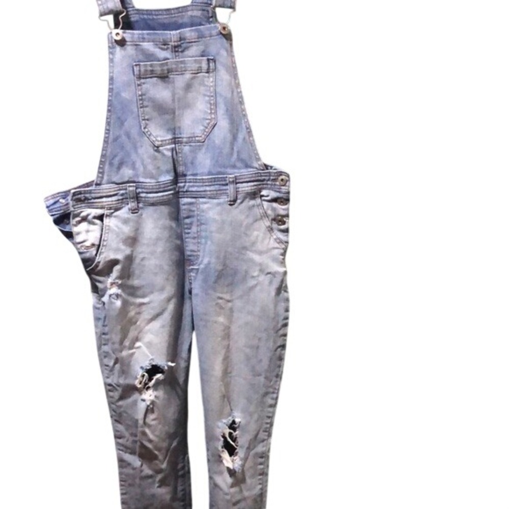 Stylish Light Blue Distressed Overalls